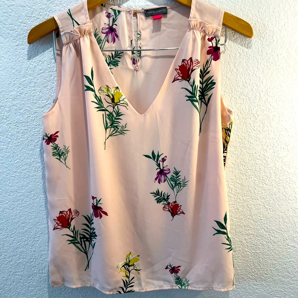 Vince Camuto Floral Sleeveless Blouse, Light pink, Size Small